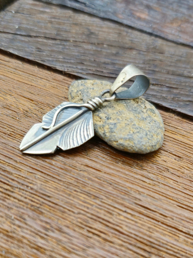 Chris Charley Oxidized Sterling Silver Mini Feather Pendant