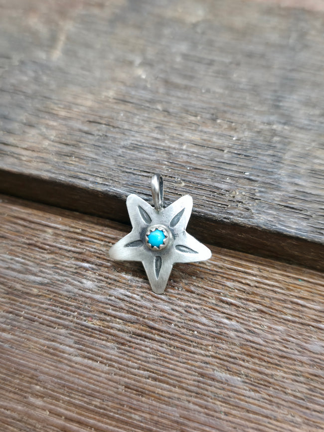 Stamped Sterling Silver Turquoise Star Charm Pendant by Pauline Nelson - Designs Vary - 3/4 in. by 5/8 in