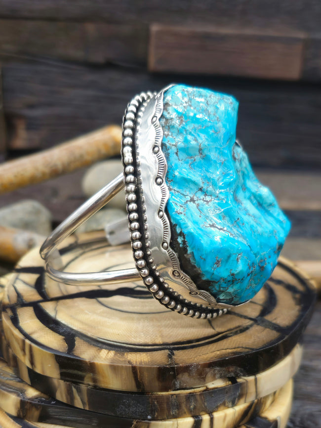 Large Morenci Turquoise Nugget Sterling Silver Cuff by Rosella Paxton - 6 1/2 in.