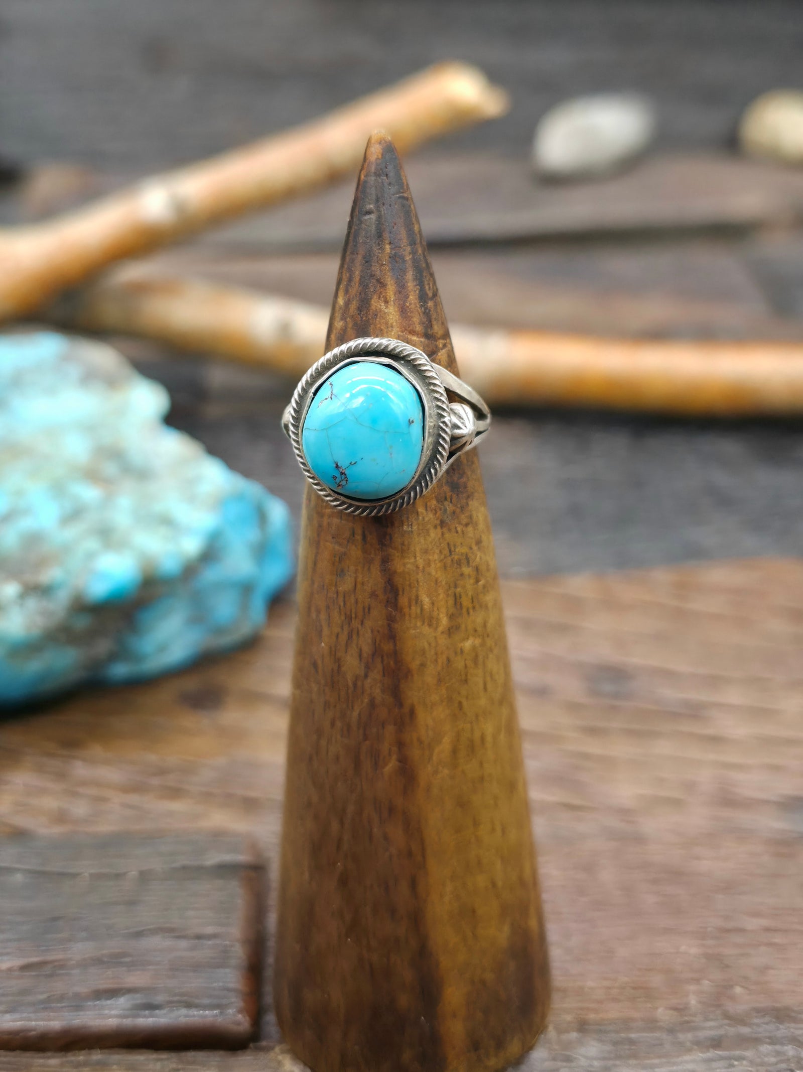 Sterling Silver Blue Turquoise Ring by Richard Jim - Size 6