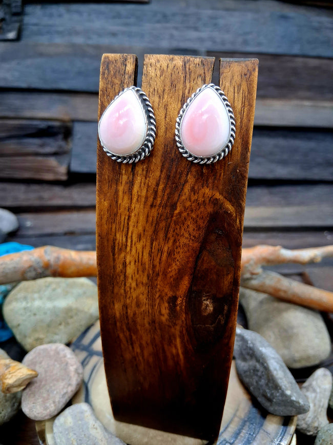 Sterling Silver Pink Conch Teardrop Post Earrings by Felix Perry