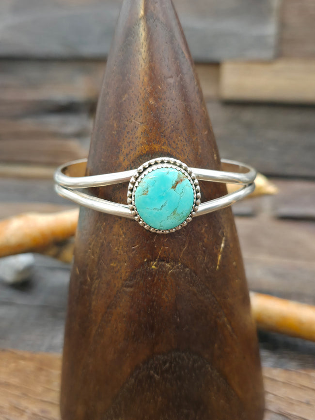 Single-Stone Turquoise Sterling Silver Cuff by Rosella Paxton - 6 1/4 in.