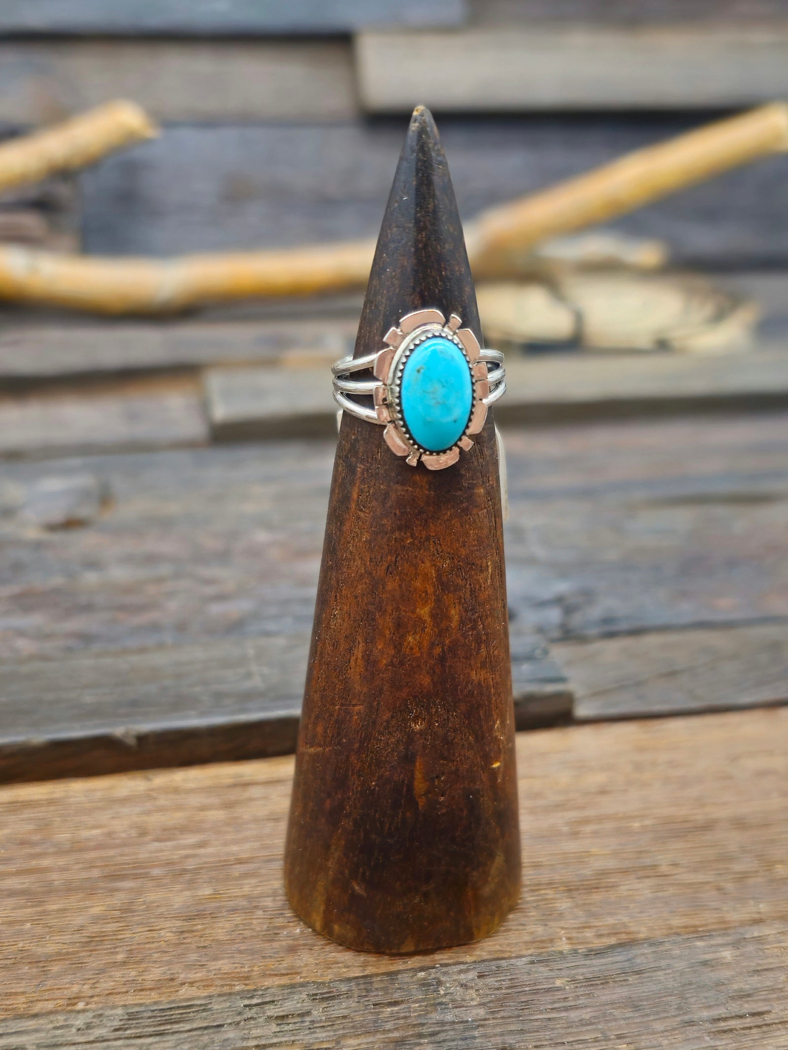 Blue Turquoise Sterling Silver Ring by Leona Delgarito- Size 6