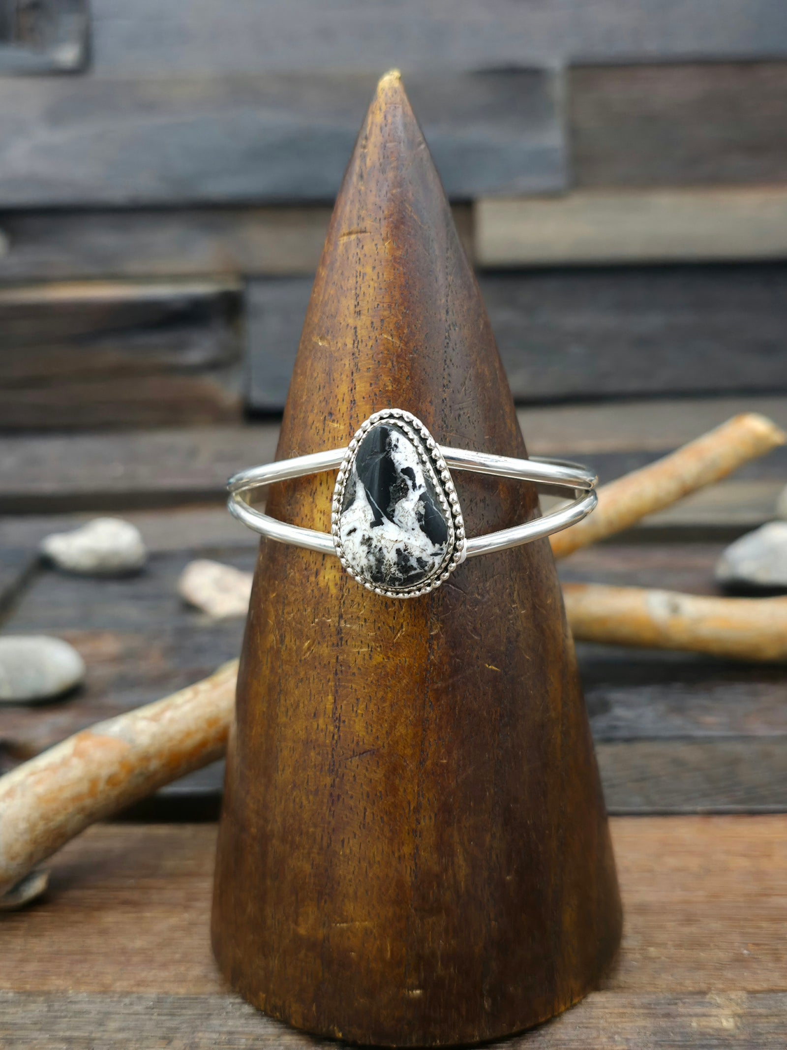 Sterling Silver White Buffalo Cuff by Rosella Paxton - 6 1/2 in.