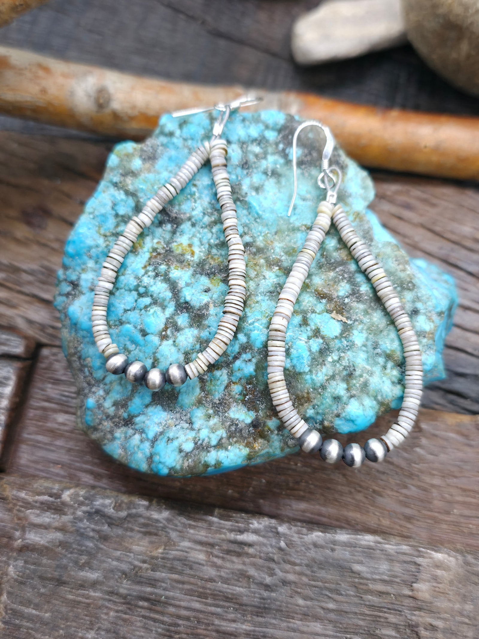 Heishi and Sterling Silver Bead Earrings by Mary Vandever - 2 3/4 in. by 1 in.