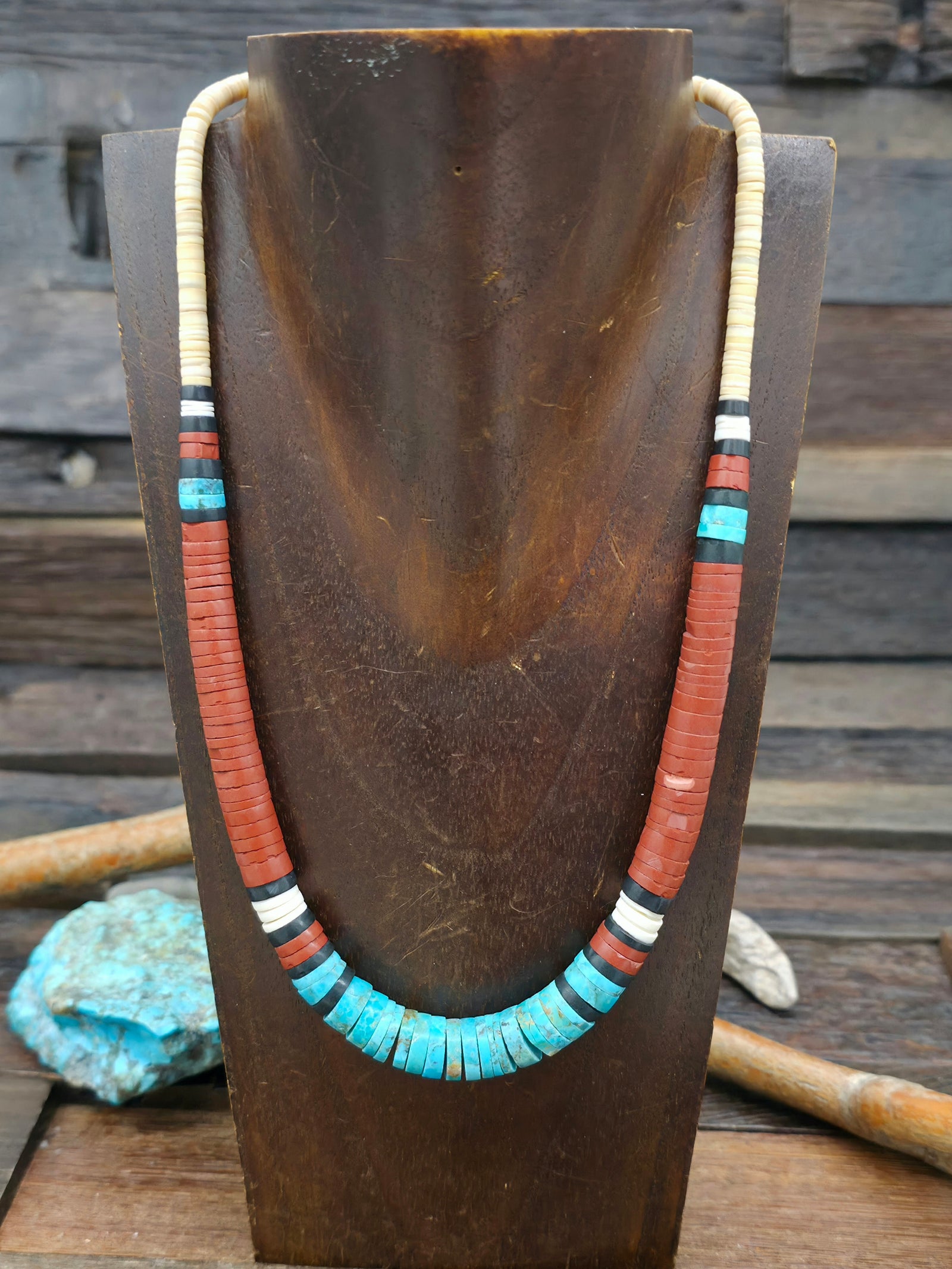 Colorblock Heishi Multi Stone Necklace by Torevia Crespin - 18 in.