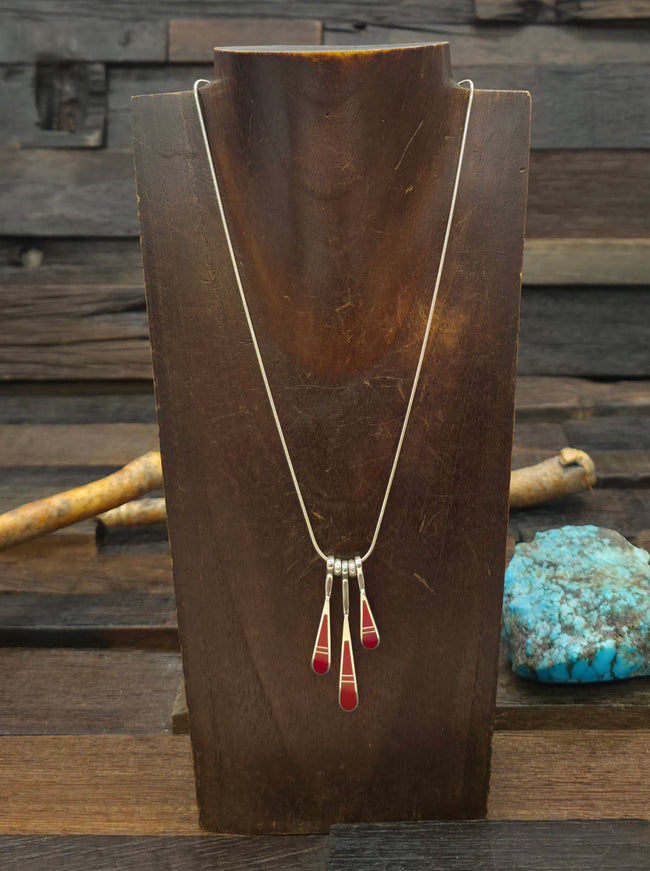 Sterling Silver Rosarita Inlay Three Pendant Necklace by Charles Willie - 18 in.
