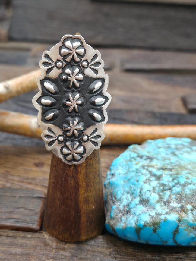 Adjustable Stamped Sterling Silver Starshot Ring by Leander Tahe