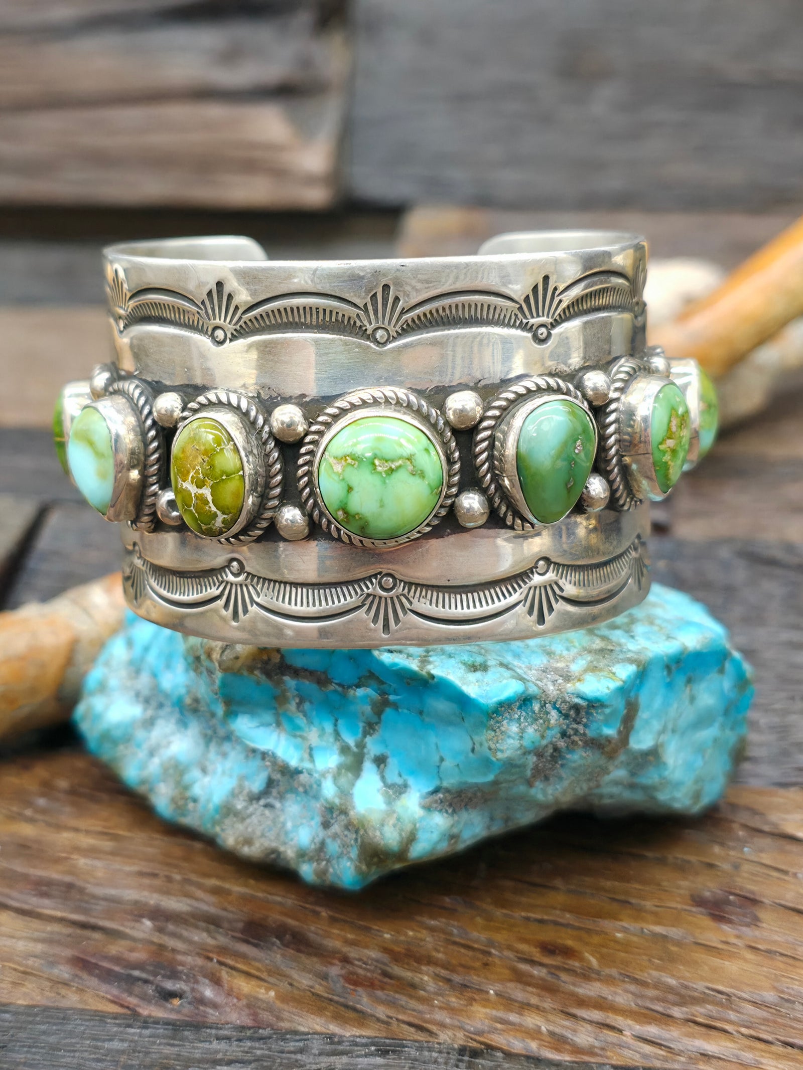 Seven Stone Sterling Silver Carico Lake Turquoise Cuff by J. Nelson - 6 1/4 in. with Gap