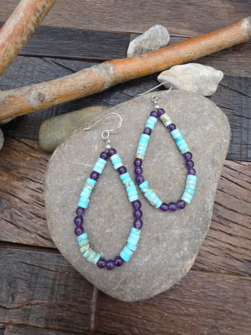 Three Stone Turquoise Post Dangle Earrings by Julia Etsitty