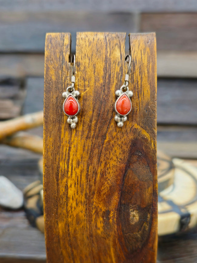 Vintage/Estate Sterling Silver and Coral Dangle Earrings