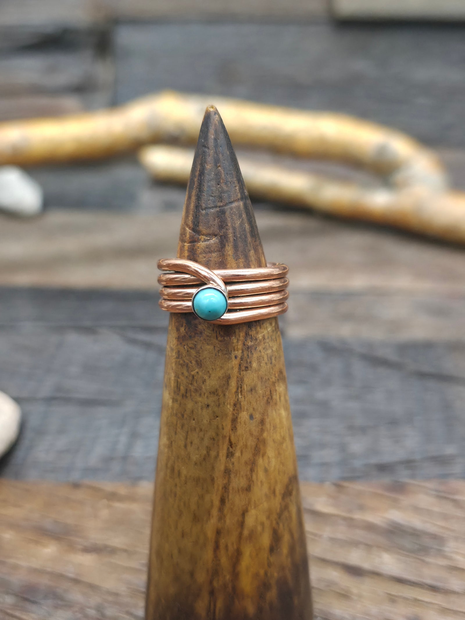 Copper Wire Ring with Turquoise by Yolanda Skeets - Size 7 1/2