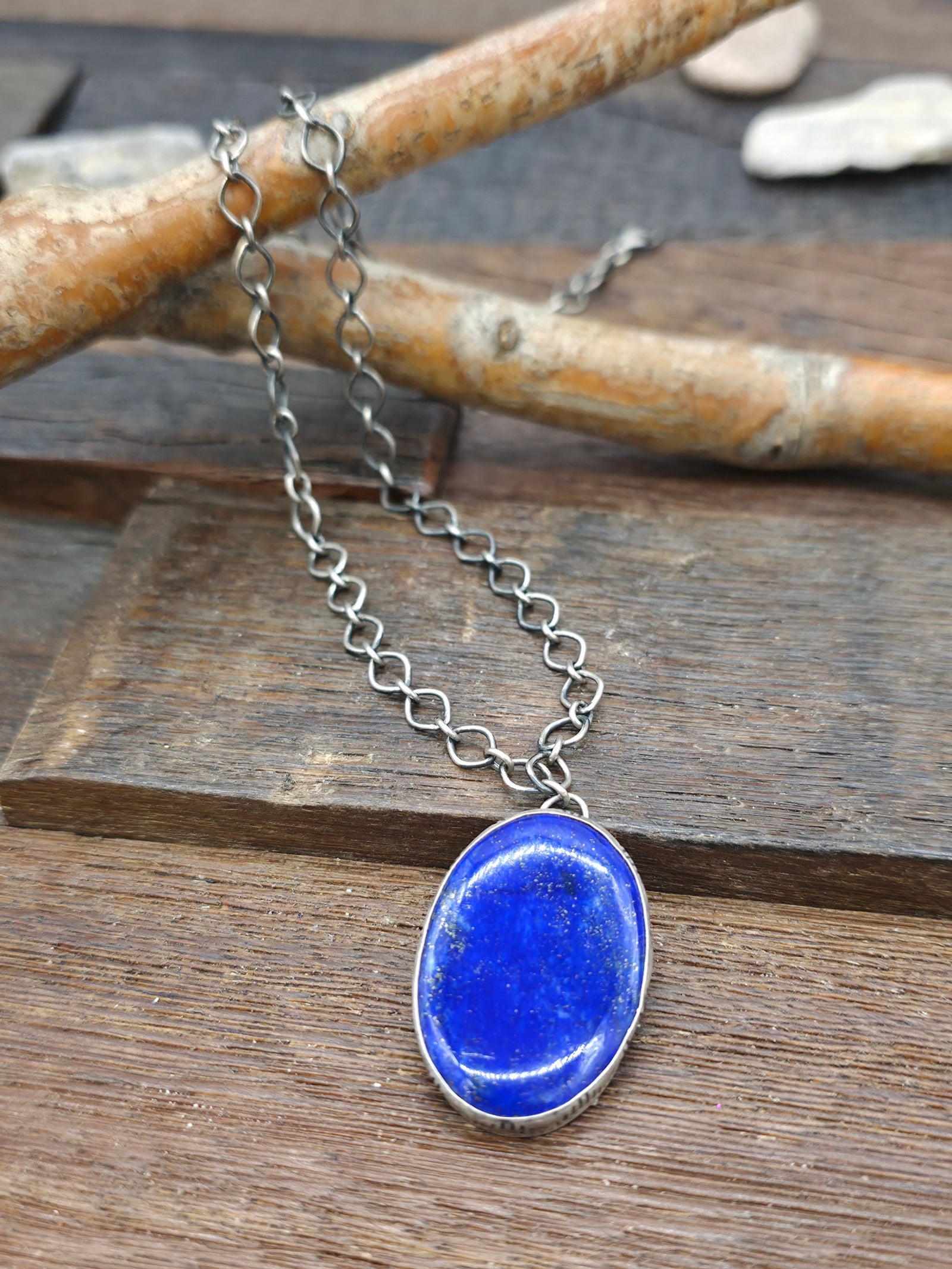 Sterling Silver and Lapis Lazuli Pendant Necklace by V. Willaims - 18 in.
