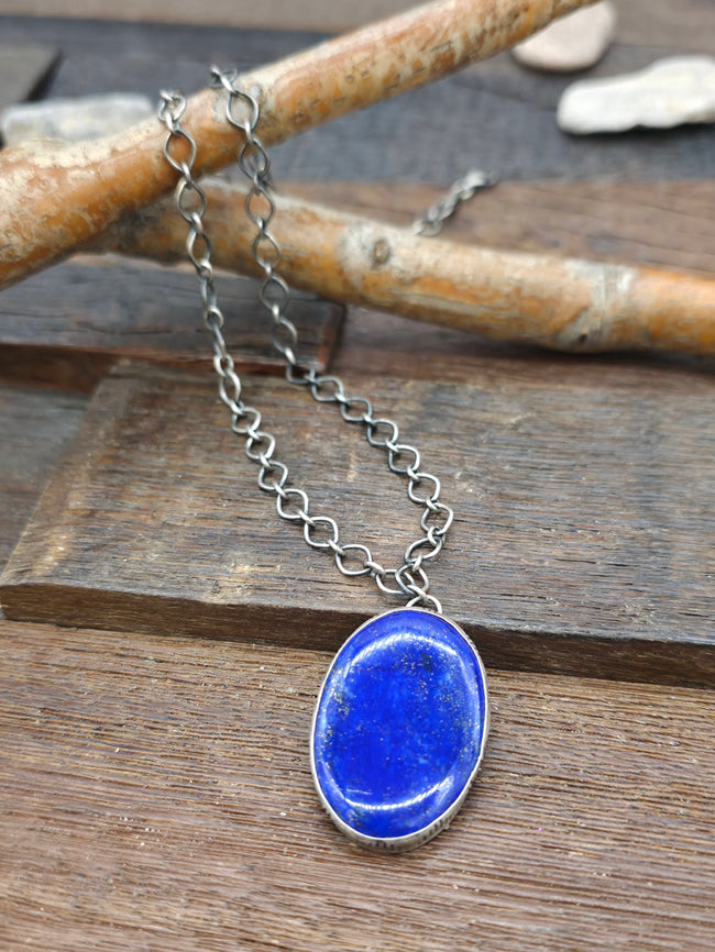 Sterling Silver and Lapis Lazuli Pendant Necklace by V. Willaims - 18 in.