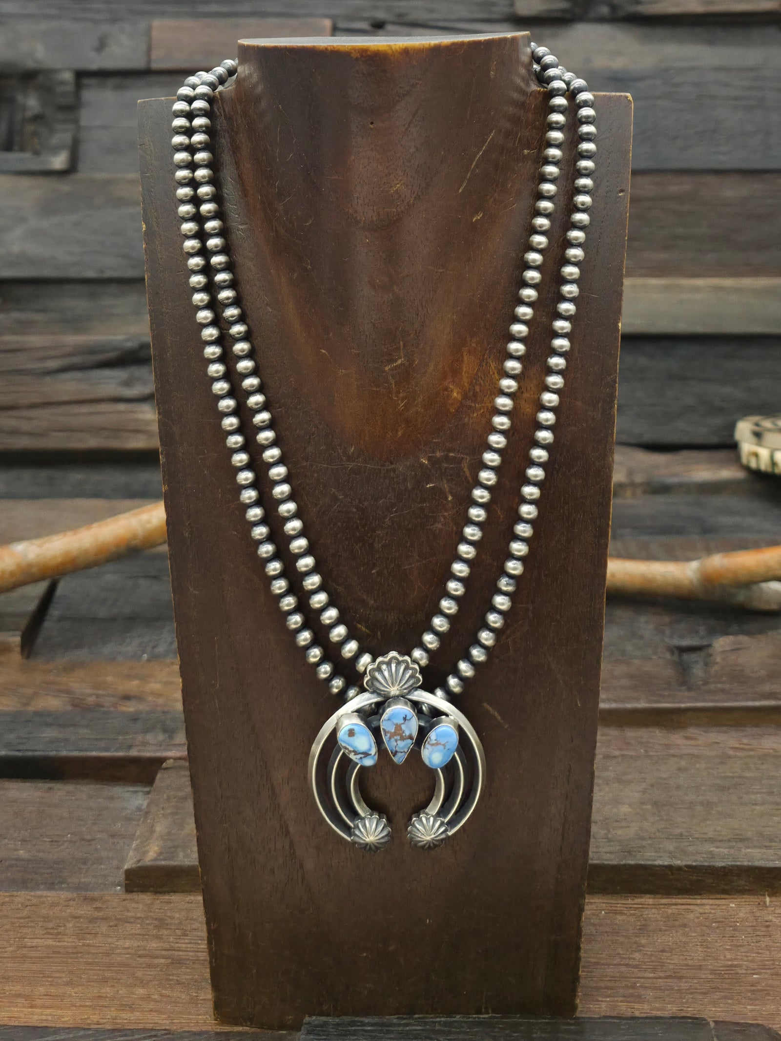 Sterling Silver Golden Hill Turquoise Naja Necklace by Davey Morgan - 17 in.