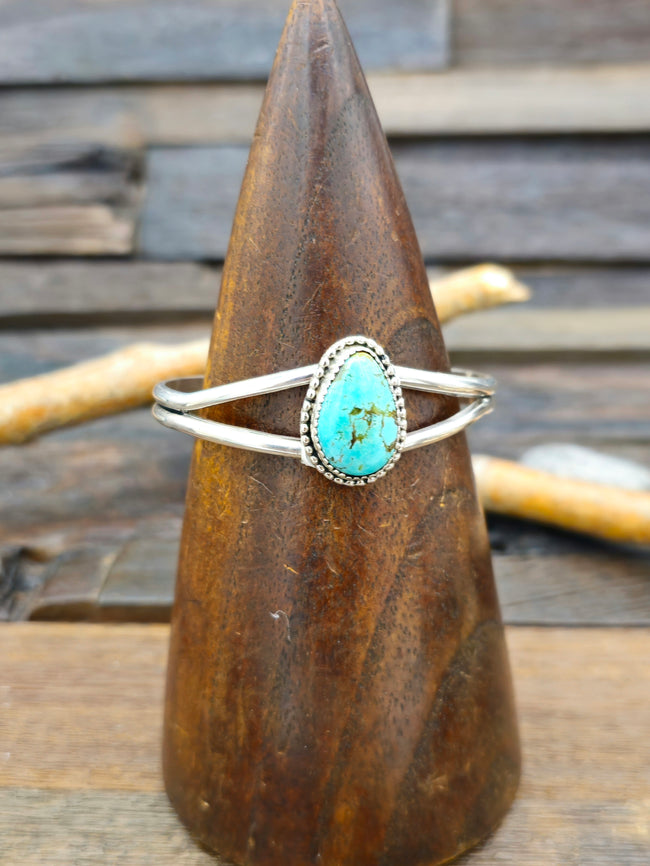 Single-Stone Turquoise Sterling Silver Cuff by Rosella Paxton - 6 1/4 in.
