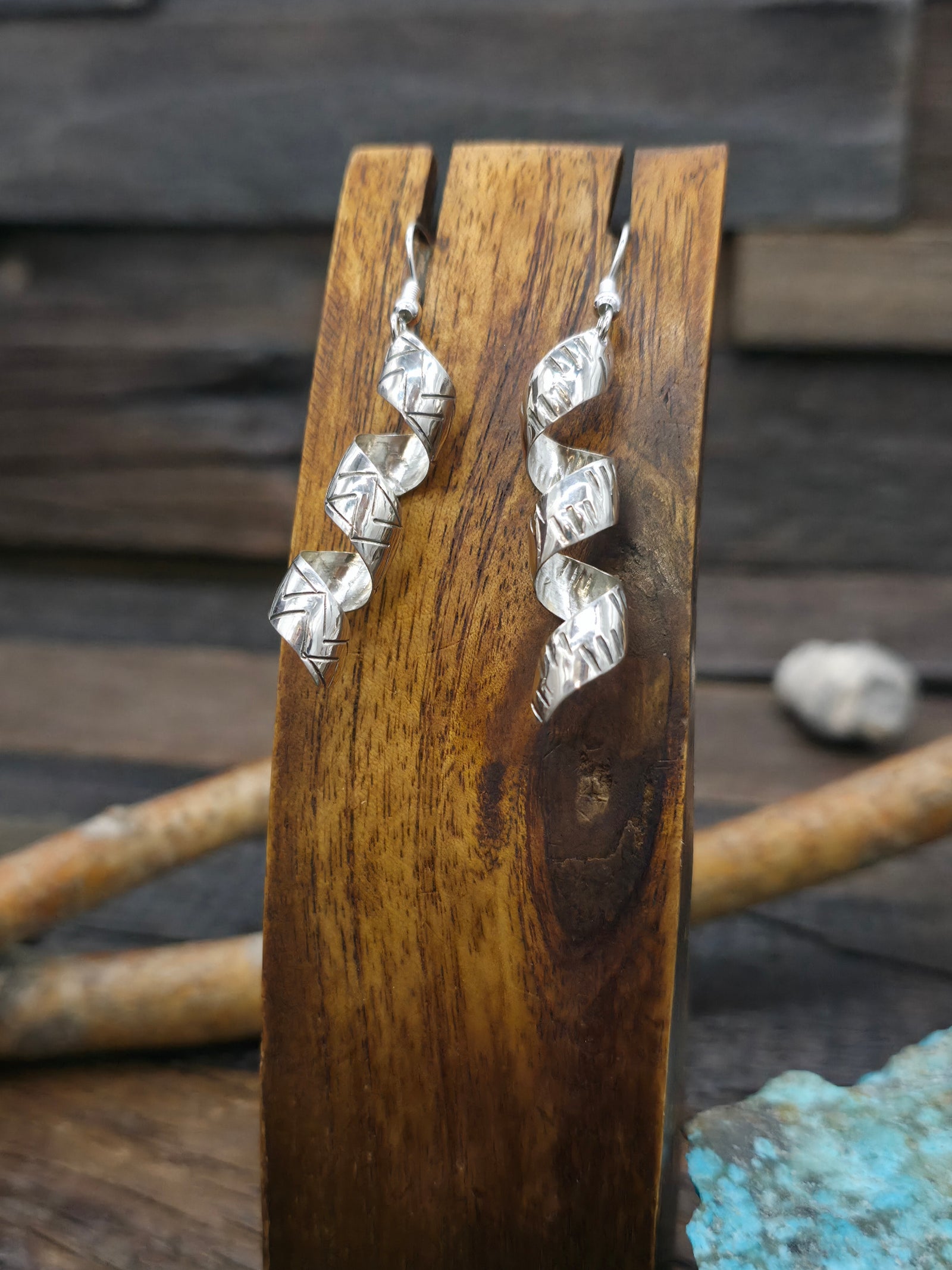Stamped Sterling Silver Spiral Earrings by Florence Tahe - Designs Vary - 2 in. by 3/8 in.