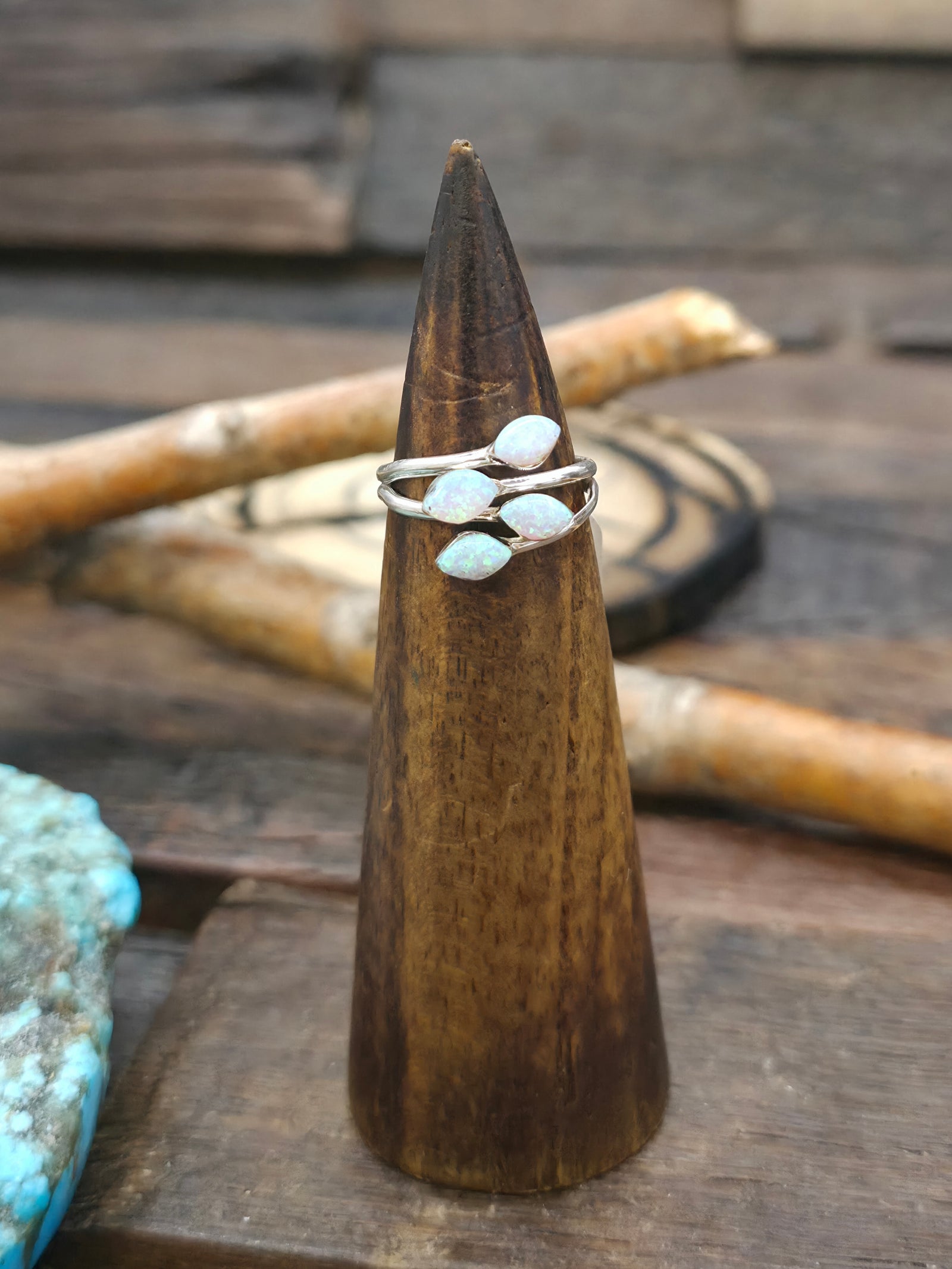 Sterling Silver Lab Opal Wrap Ring by Charlotte Natewa - Adjustable