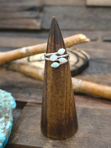 White Buffalo, Onyx, and Opal Sterling Silver Ring by Albert Topaha - Size 7 1/2