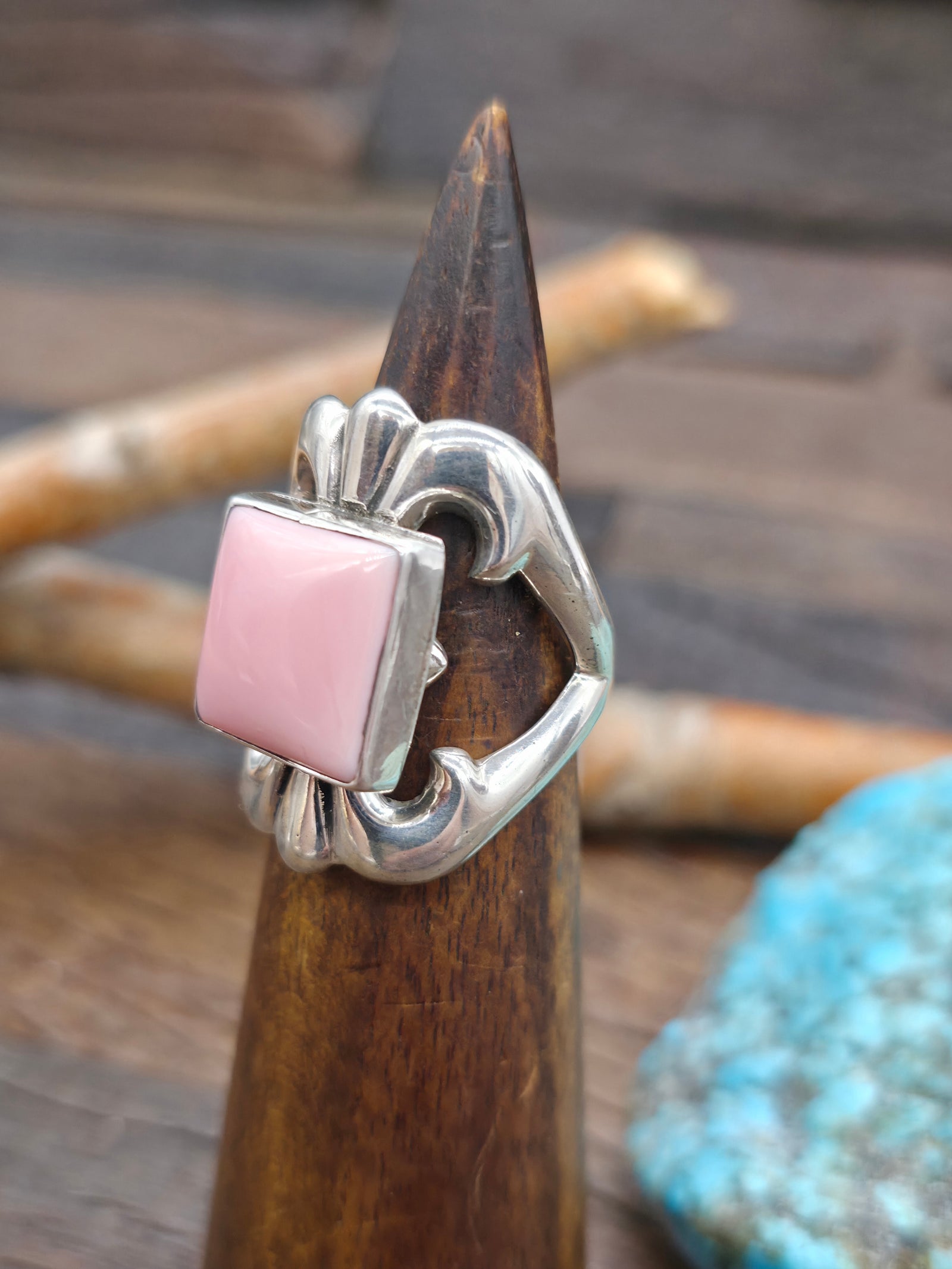 Cast Sterling Silver Pink Conch Ring by Kevin Yazzie - Size 9