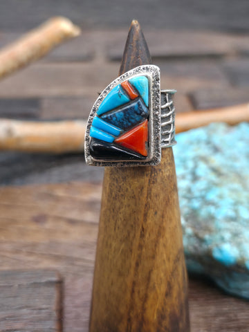 Rectangular Sterling Silver Turquoise Ring by Michael Calladitto - Size 7