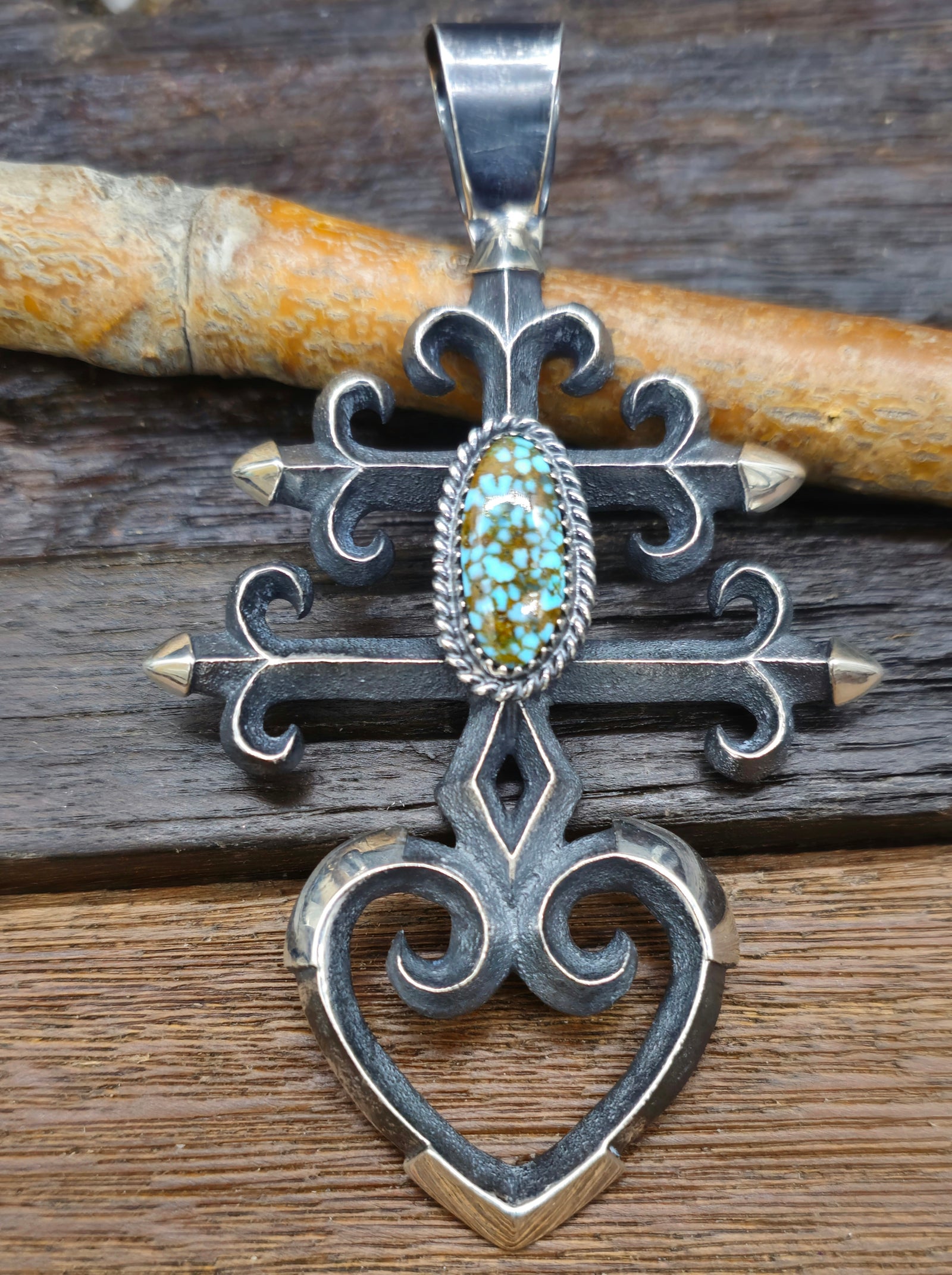 Cast Sterling Silver and Turquoise Pendant by M. Jim