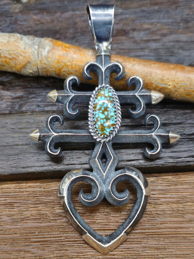 Cast Sterling Silver and Turquoise Pendant by M. Jim