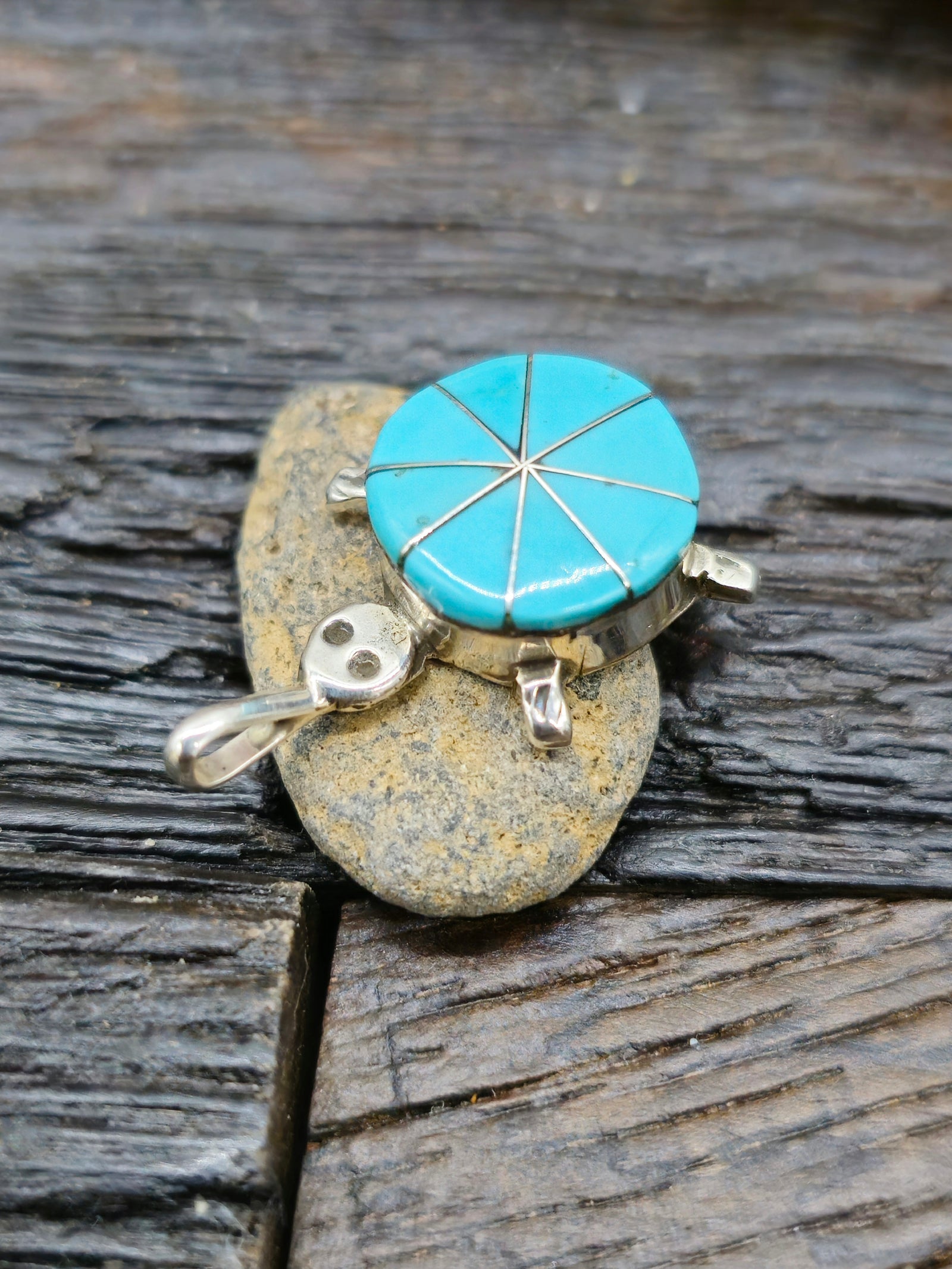 Sterling Silver and Turquoise Inlay Turtle Pendant