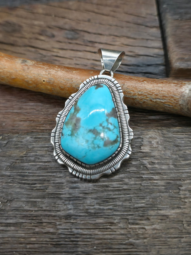 Sterling Silver Kingman Turquoise Pendant by Walter Vandever