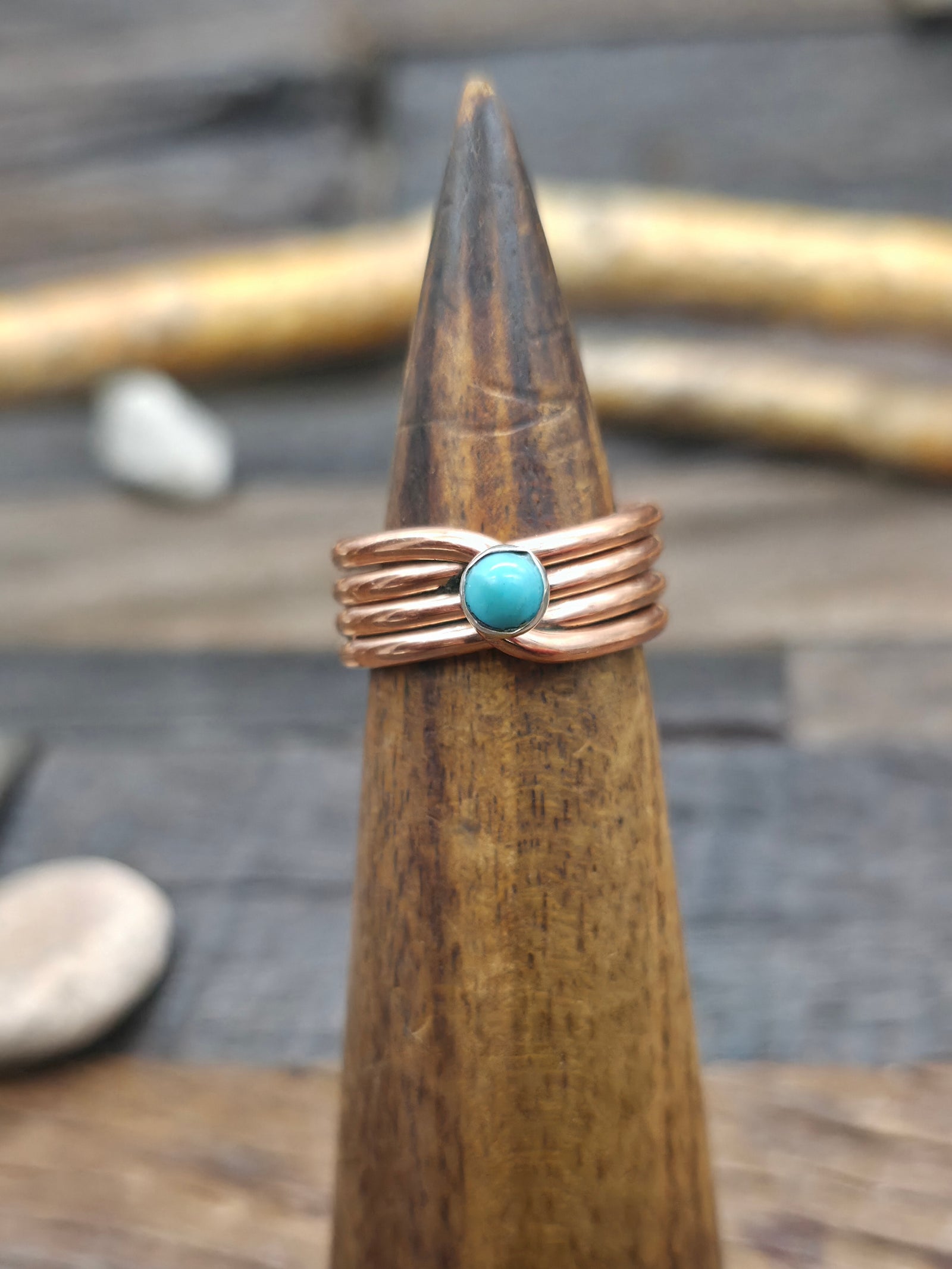 Copper Wire Ring with Turquoise by Yolanda Skeets - Size 8 1/2