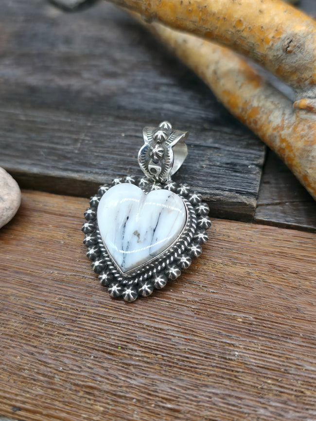 White Buffalo Heart Sterling Silver Pendant by Happy Piasso