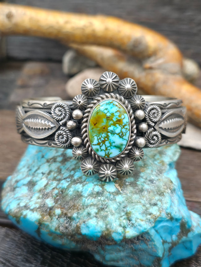 Sterling Silver Kingman Turquoise Cuff Bracelet by Michael Calladito - 7 in. with Gap
