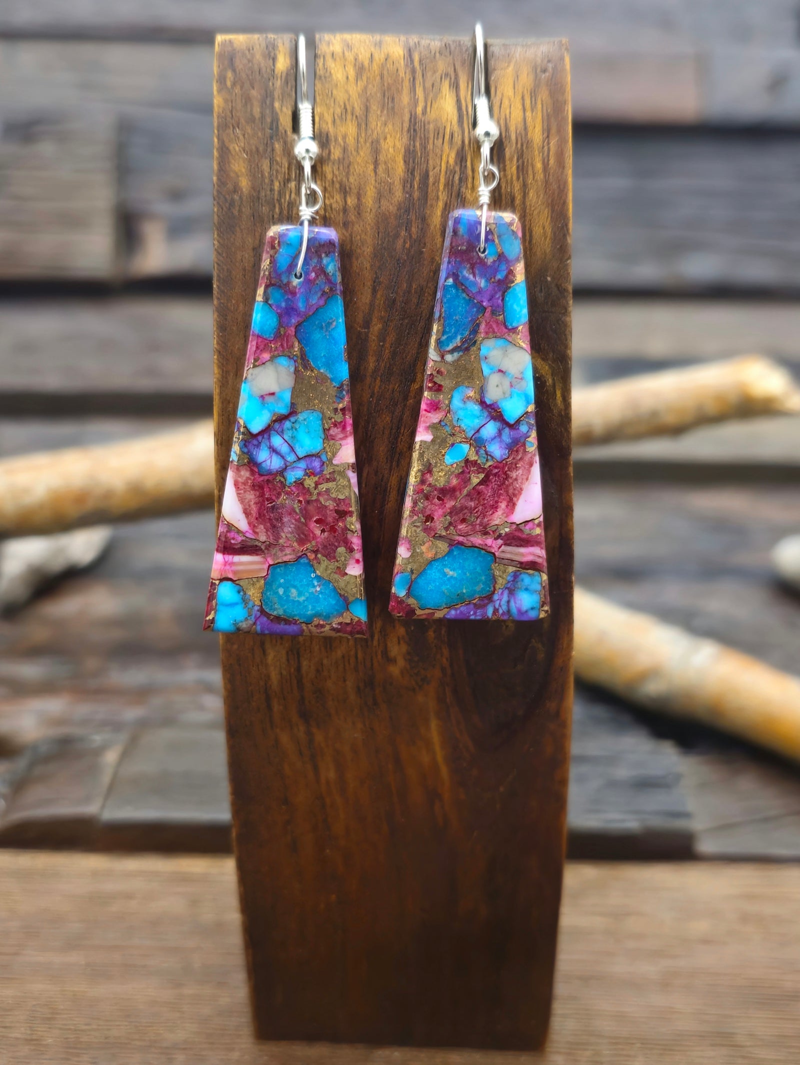 Purple and Blue Turquoise and Spiny Oyster Slab Earrings by Jameson Pete