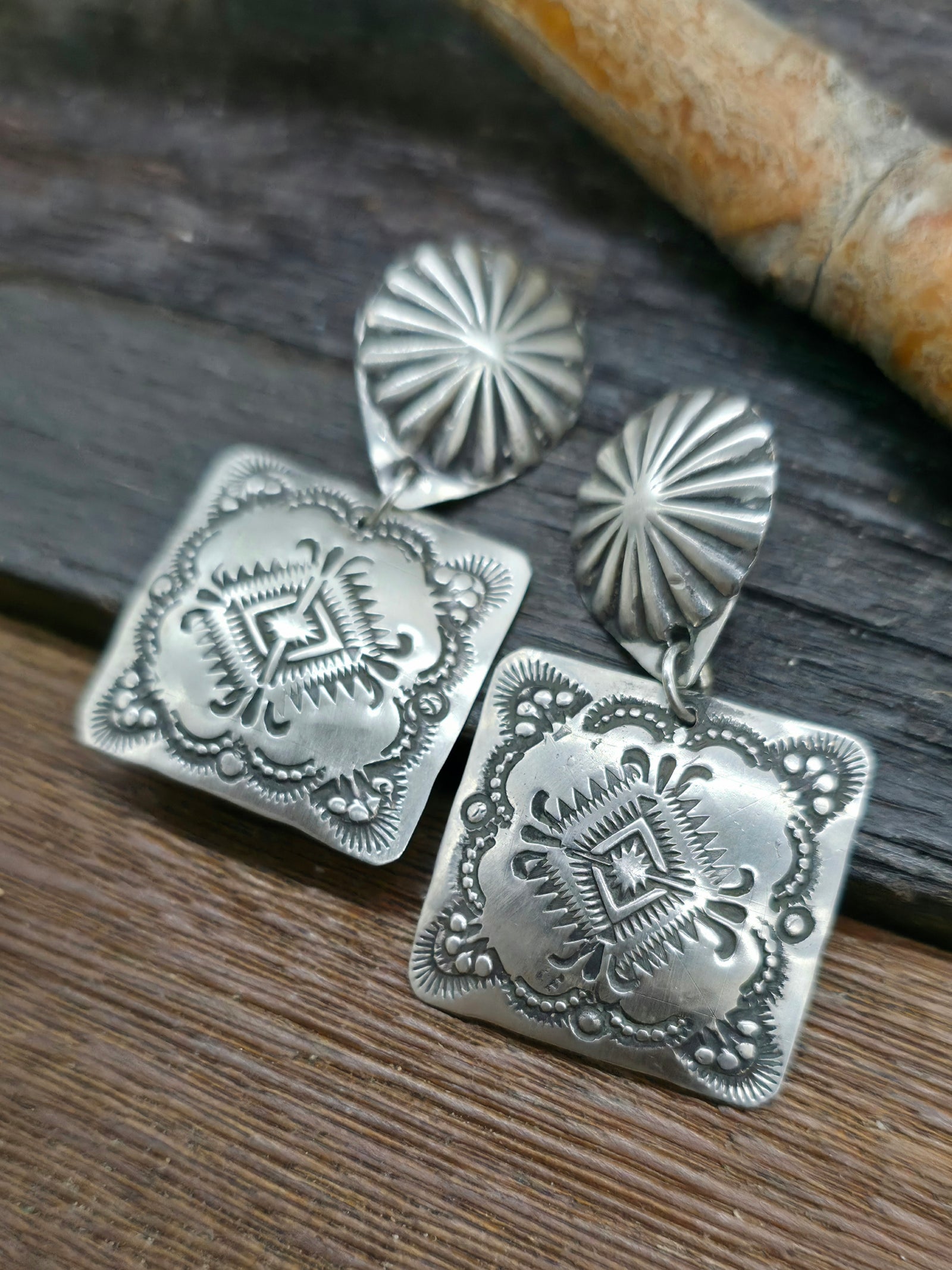 Sterling Silver Stamped Square Earrings by Vincent Platero