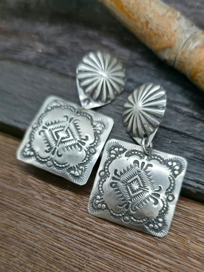 Sterling Silver Stamped Square Earrings by Vincent Platero