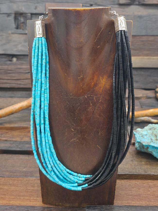 Ten Strand Turquoise and Jet Heishi Necklace by Fred Archuleta - 18 in. plus 6 in. Extender