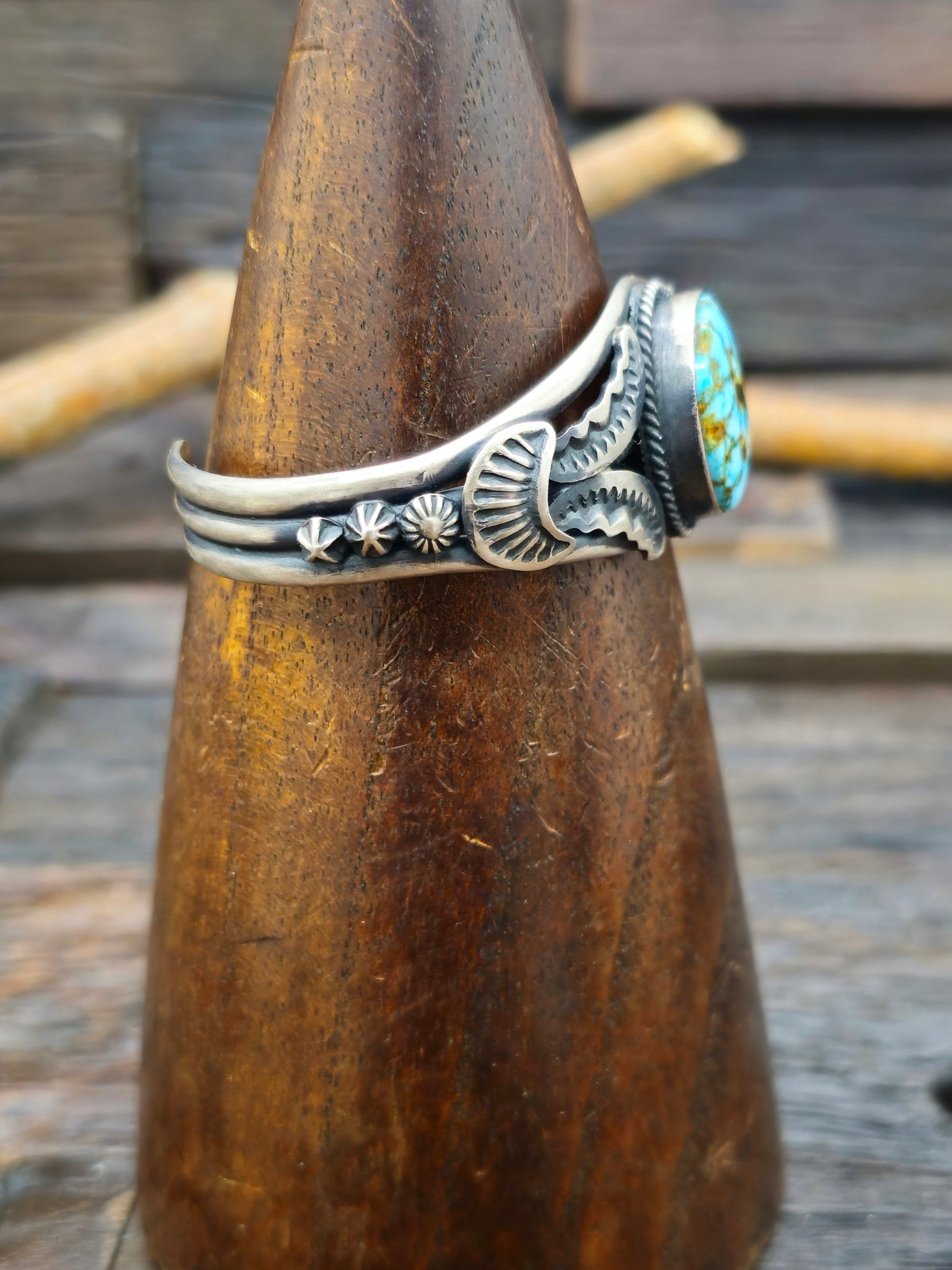 Oxidized Sterling Silver and Turquoise Cuff by Gilbert Tom