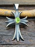 Emerald Valley Turquoise Sterling Silver Cross Pendant by Harrison Bitsue