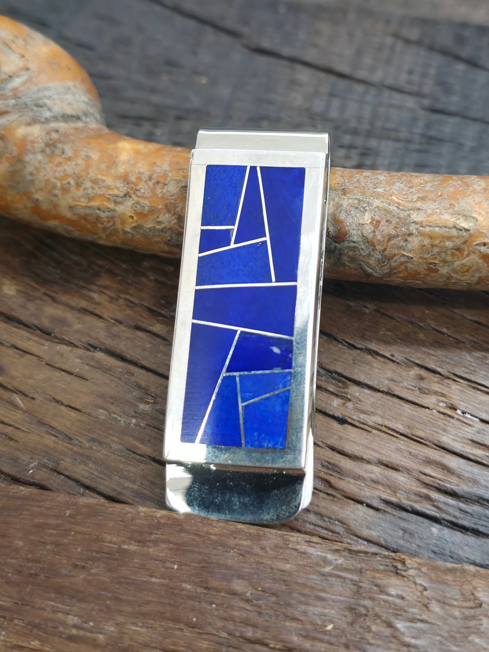 Sterling Silver Lapis Inlay Money Clip - 2 in.by 3/4 in.