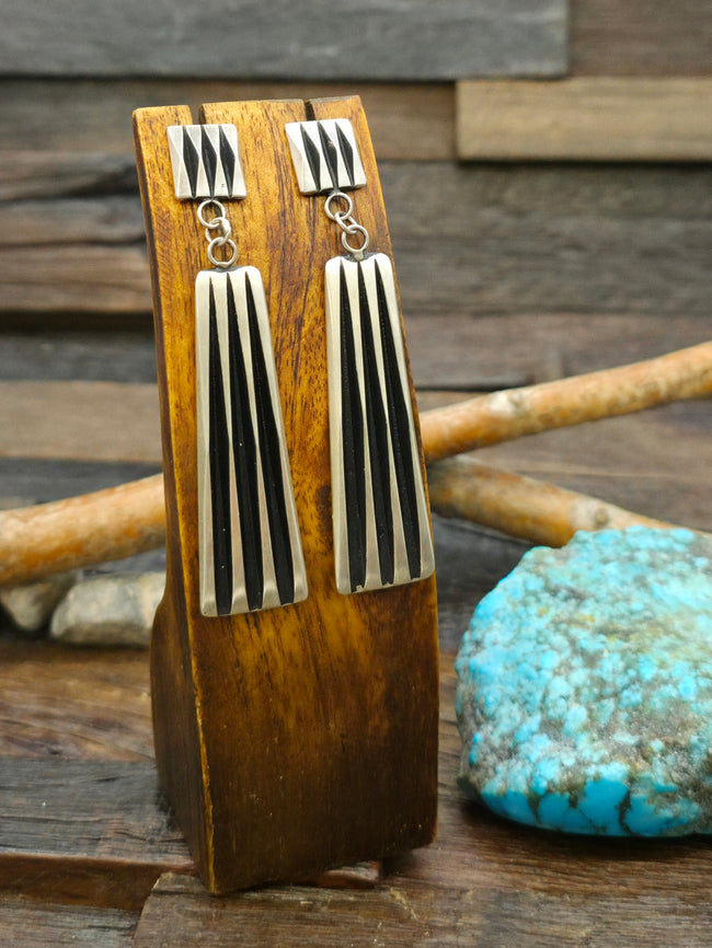 Sterling Silver Post Dangle Earrings by Leander Tahe - 3 1/4 in. by 3/4 in.