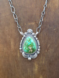 Stamped Sterling Silver and Sonoran Turquoise Pendant Necklace by Daniel Benally - 18 in.