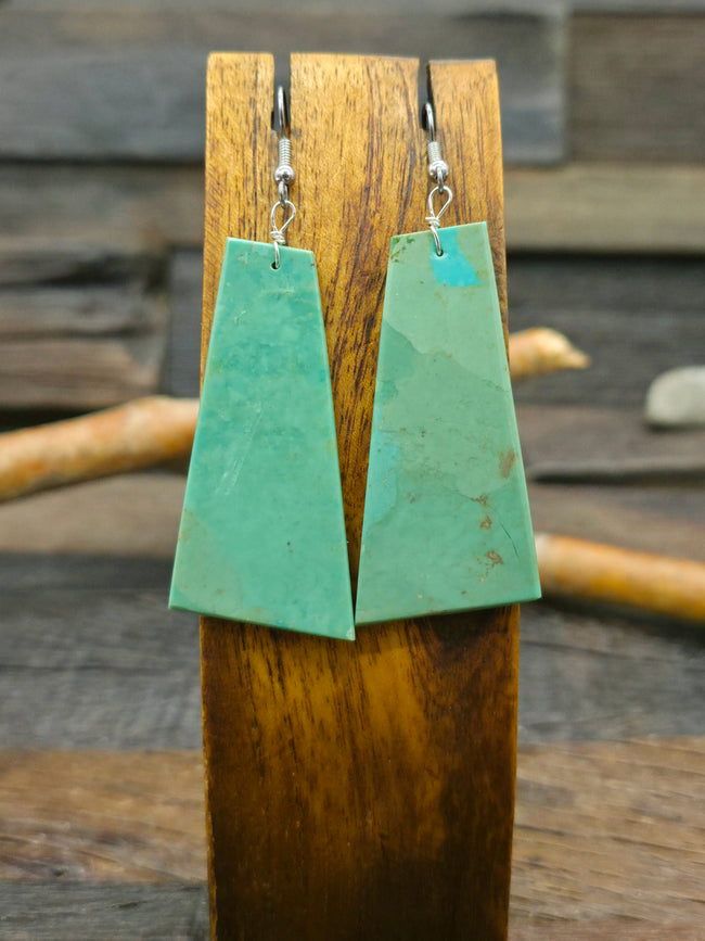 Green Turquoise Slab Earrings by Shane Pacheco - 3 in. by 1 in.