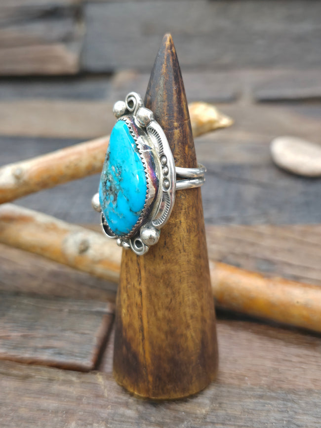 Sterling Silver Turquoise Ring by Leslie Nez - Size 9