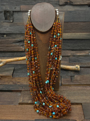 Three Strand Coral and Sterling Silver Bead Necklace by Fred Archuleta - 26 in.