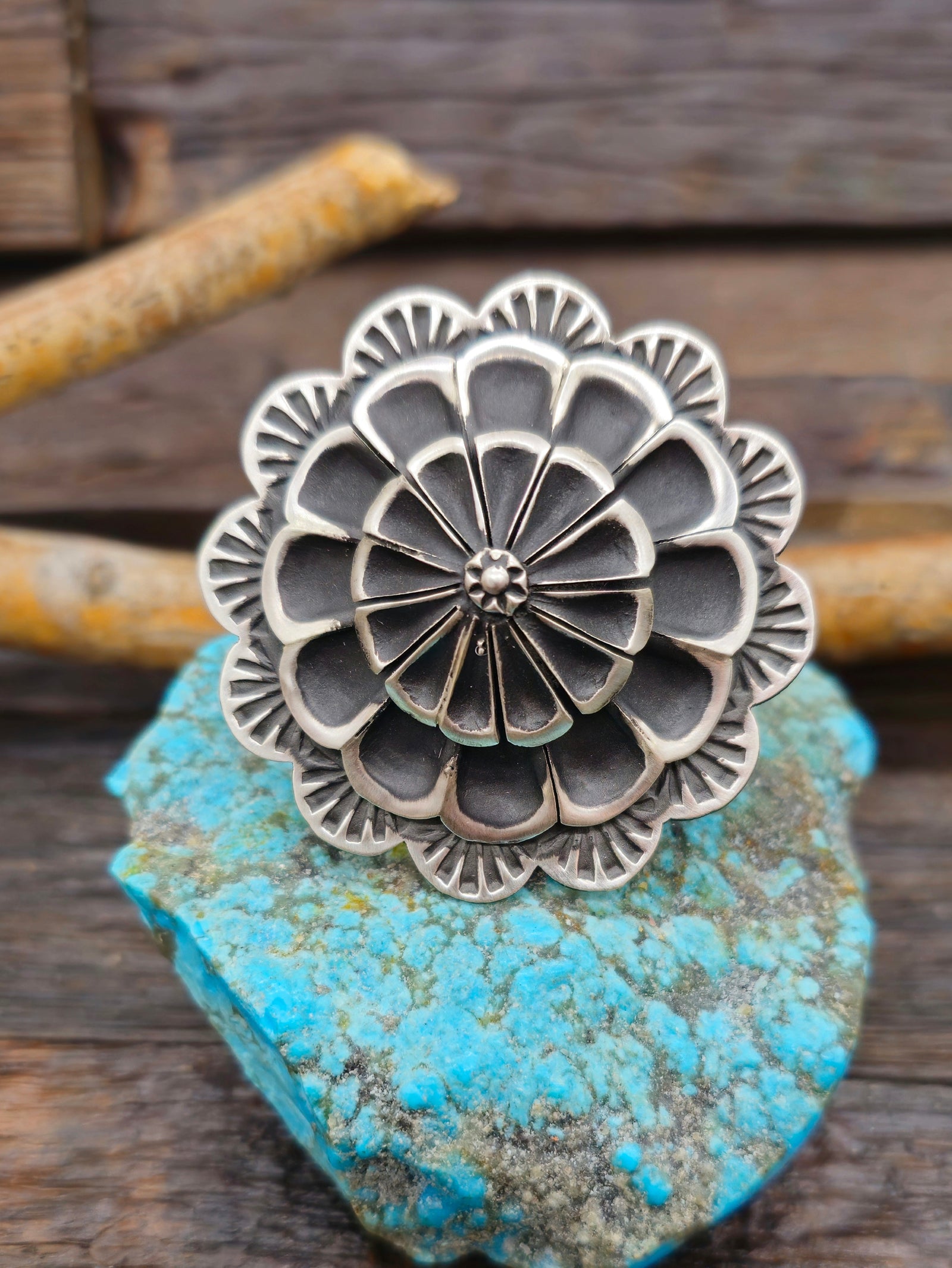 Adjustable Stamped Sterling Silver Ring by Leander Tahe