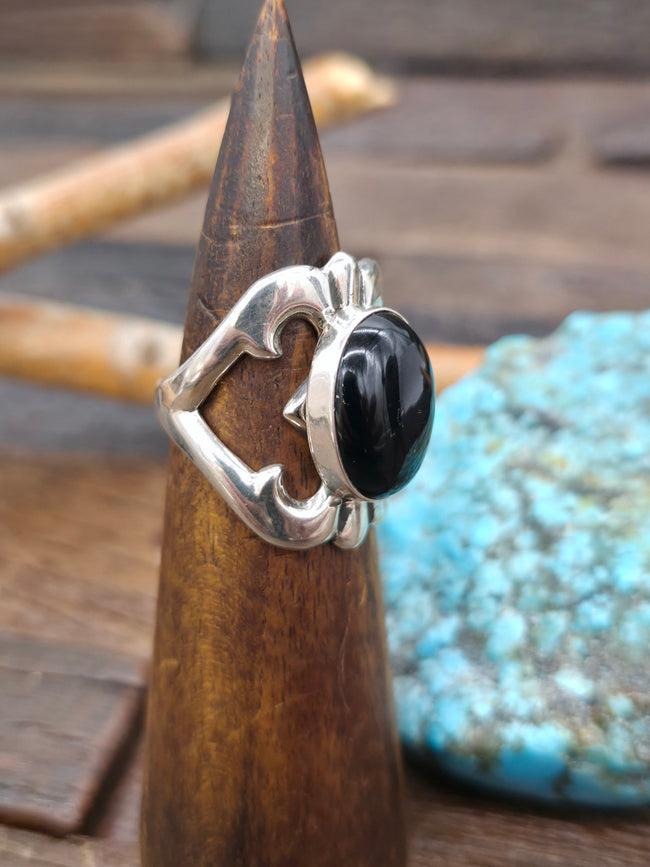 Cast Sterling Silver Onyx Ring by Kevin Yazzie - Size 11