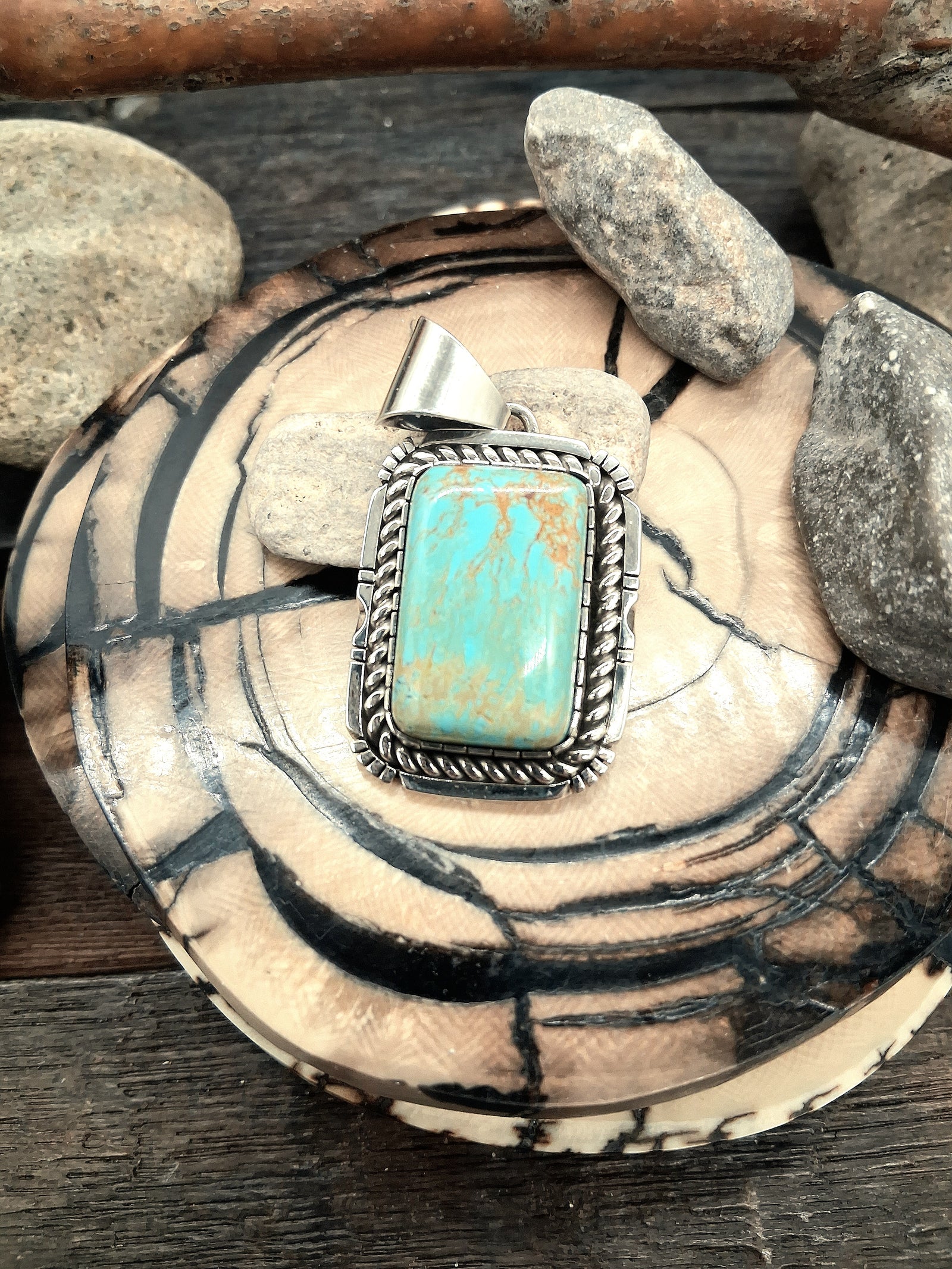 Square Turquoise Sterling Silver Pendant