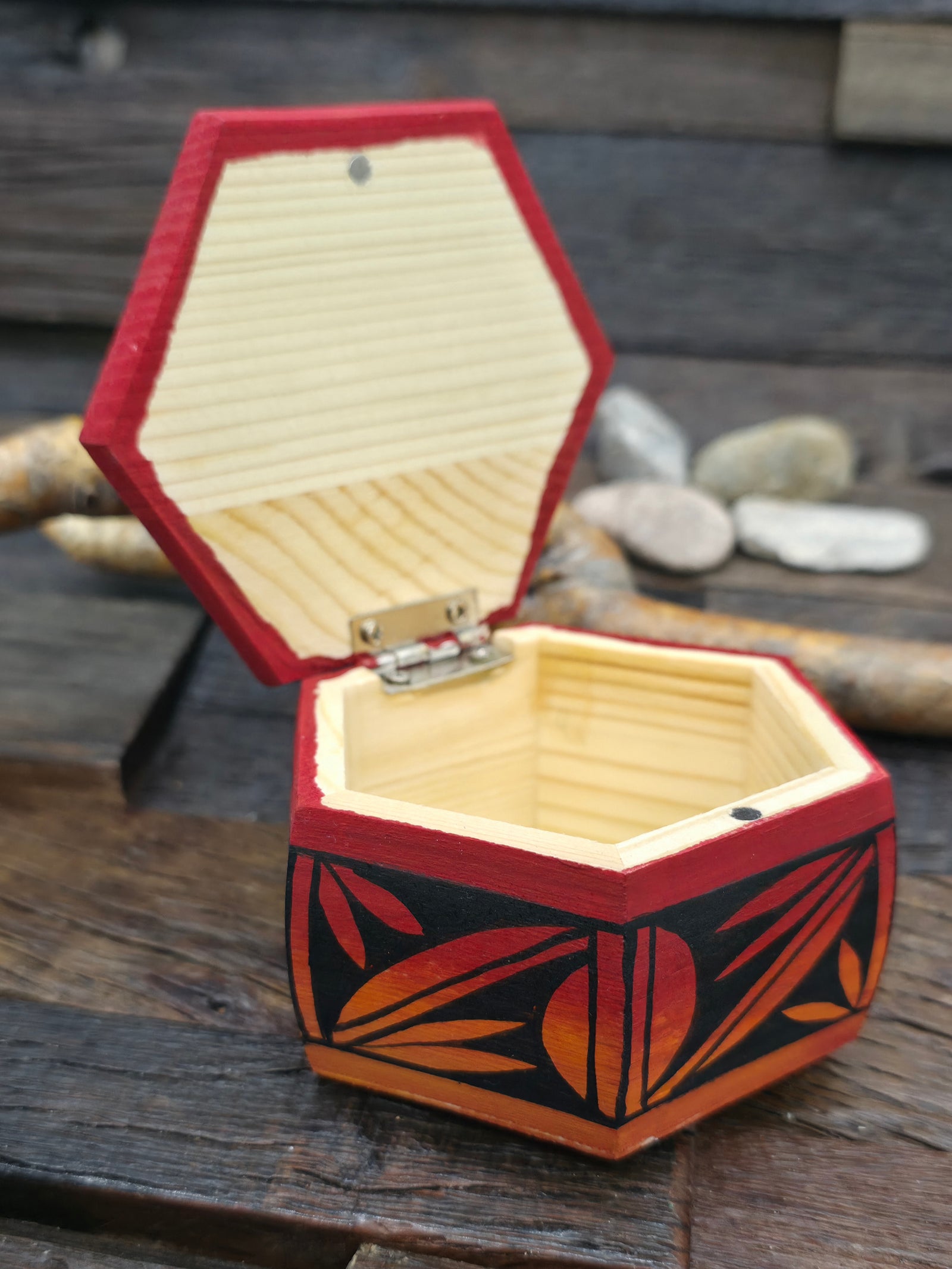 Handpainted Wooden Trinket Box by Andy Tsosie - End of the Trail - 3 in. by 3 in. by 2 in.