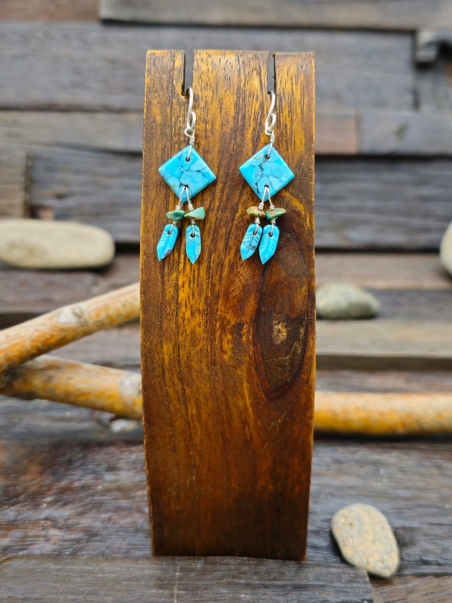 Turquoise Diamond Shield Earrings by Marcella Castillo