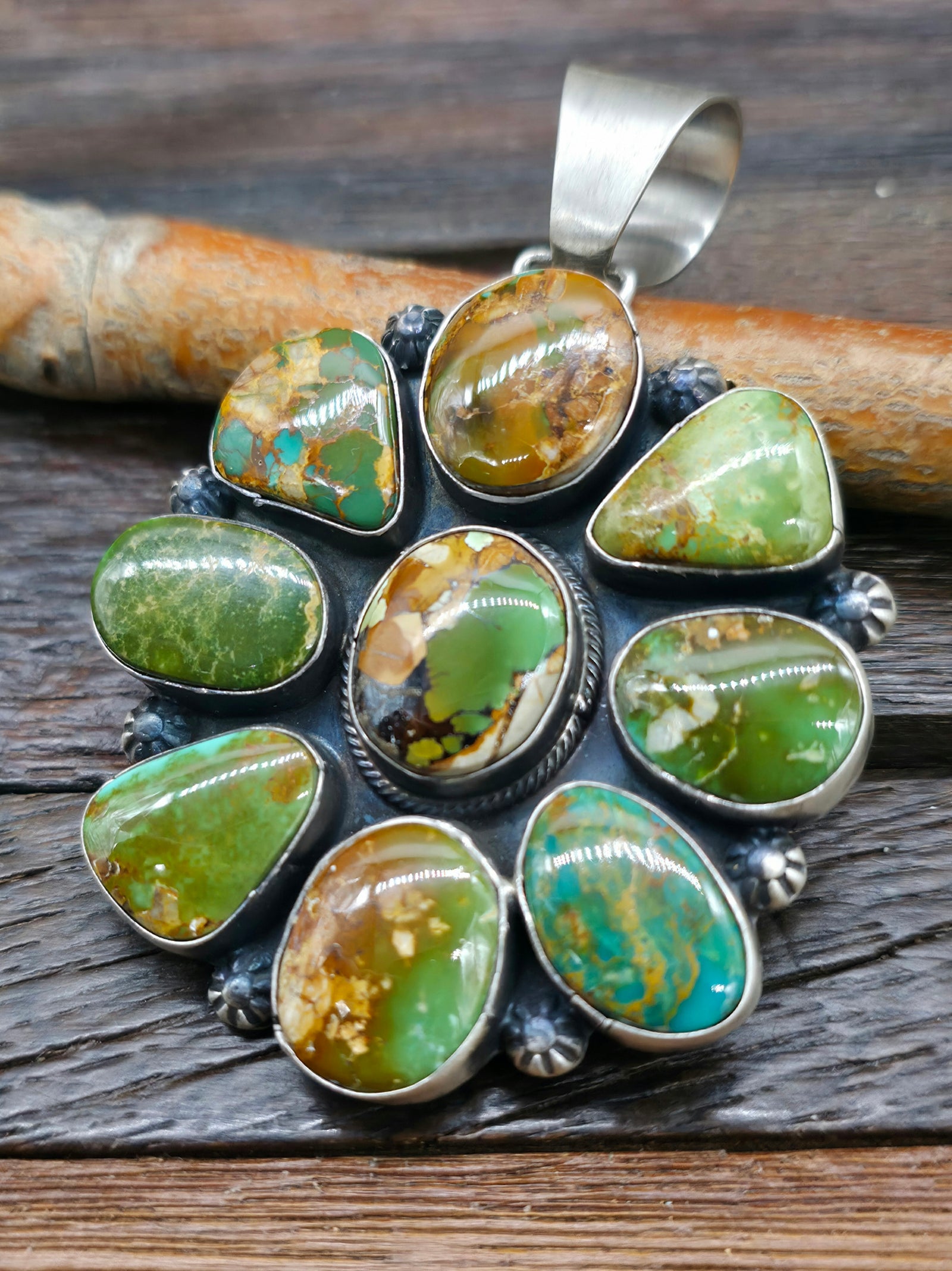 Royston Turquoise Sterling Silver Cluster Pendant by Bobby Johnson